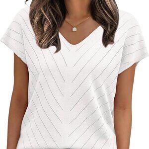 Short Sleeve Sweater for Women White Medium
